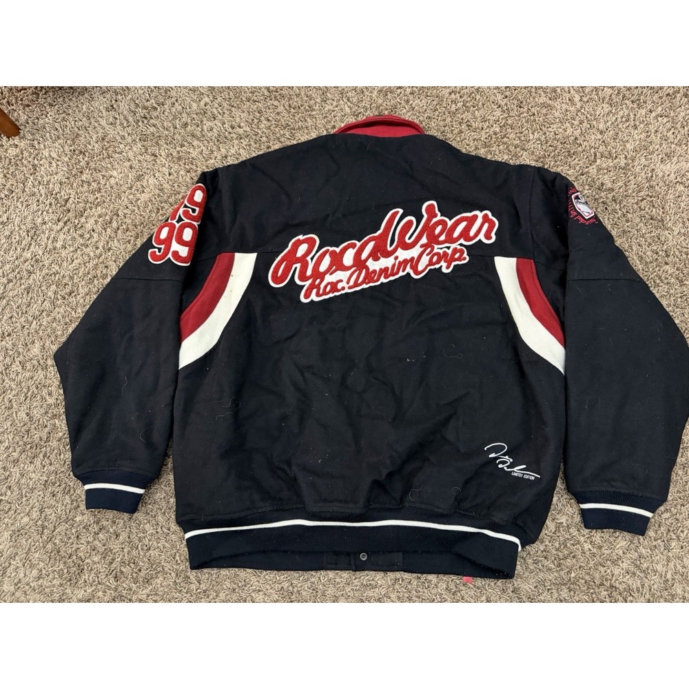Vintage 1999 ROCAWEAR Button Up Embroidered Jacket Black Red Men's Size 2XL - Picture 8 of 11